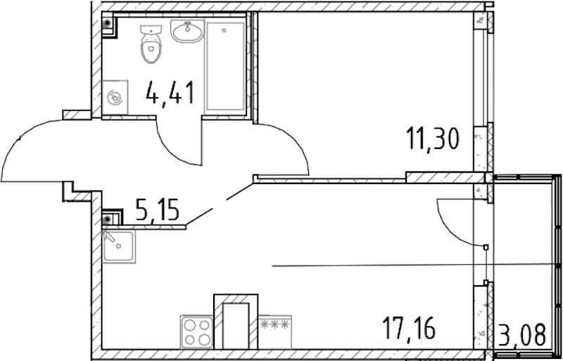 1-комнатная квартира 38.02 м², 21/23 эт., ЖК «Город Первых»